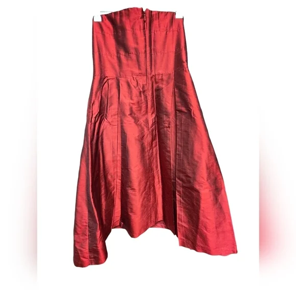 Suzi Chin for Maggy Boutique Red Strapless Silk Midi Dress Size 10 - Picture 2 of 10